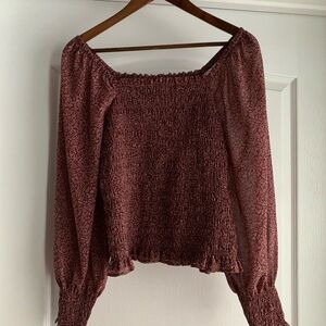 Madewell Burgundy Smocked floral Top